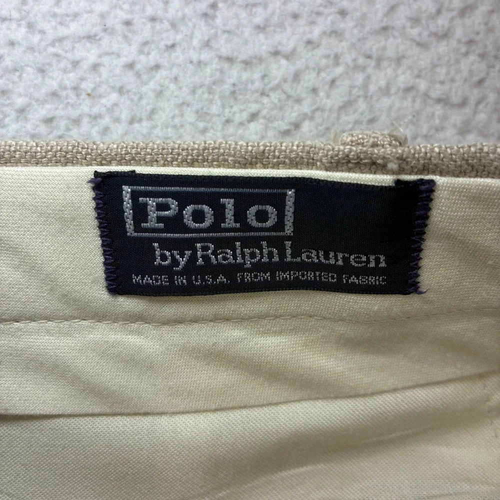 Vintage Polo Ralph Lauren Linen Pant Men 38x32 Beige Pleat Cuffed Dress Trouser
